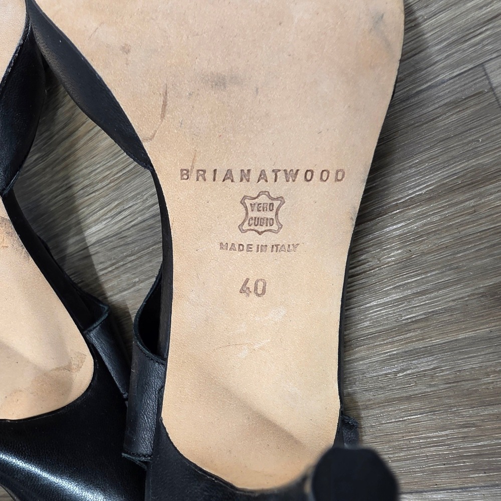 Brian Atwood Black Leather Ankle Tie Strappy Stiletto Heels Sandals Italy 40 9.5 - Picture 4 of 13